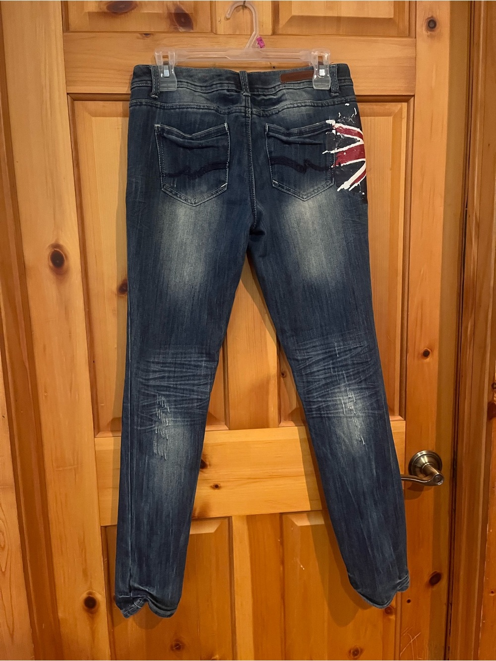 Almost Famous Dark Blue Skinny Jeans with Red & White Flag Accent - Picture 4 of 10